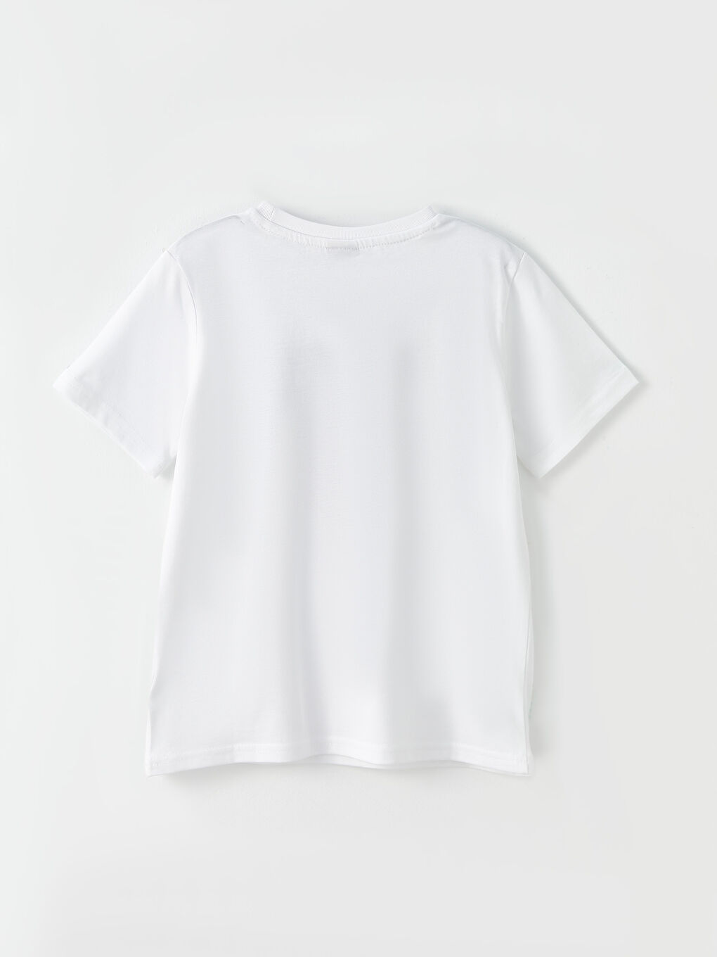 Beyaz Bisiklet Yaka Baskılı Kısa Kollu Pamuklu Erkek Çocuk Tişört-1