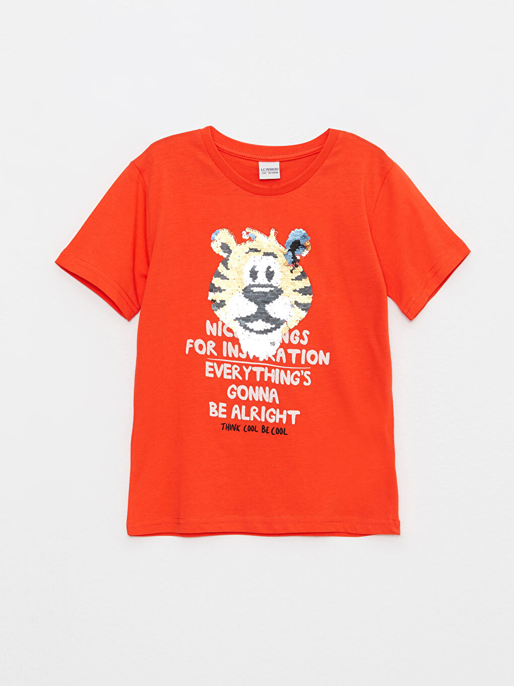 Turuncu Bisiklet Yaka Baskılı Pul İşlemeli Kısa Kollu Erkek Çocuk Tişört