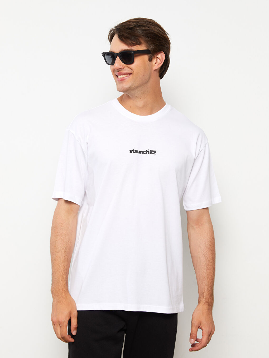 Beyaz Bisiklet Yaka Kısa Kollu Baskılı Penye Erkek Tişört-1