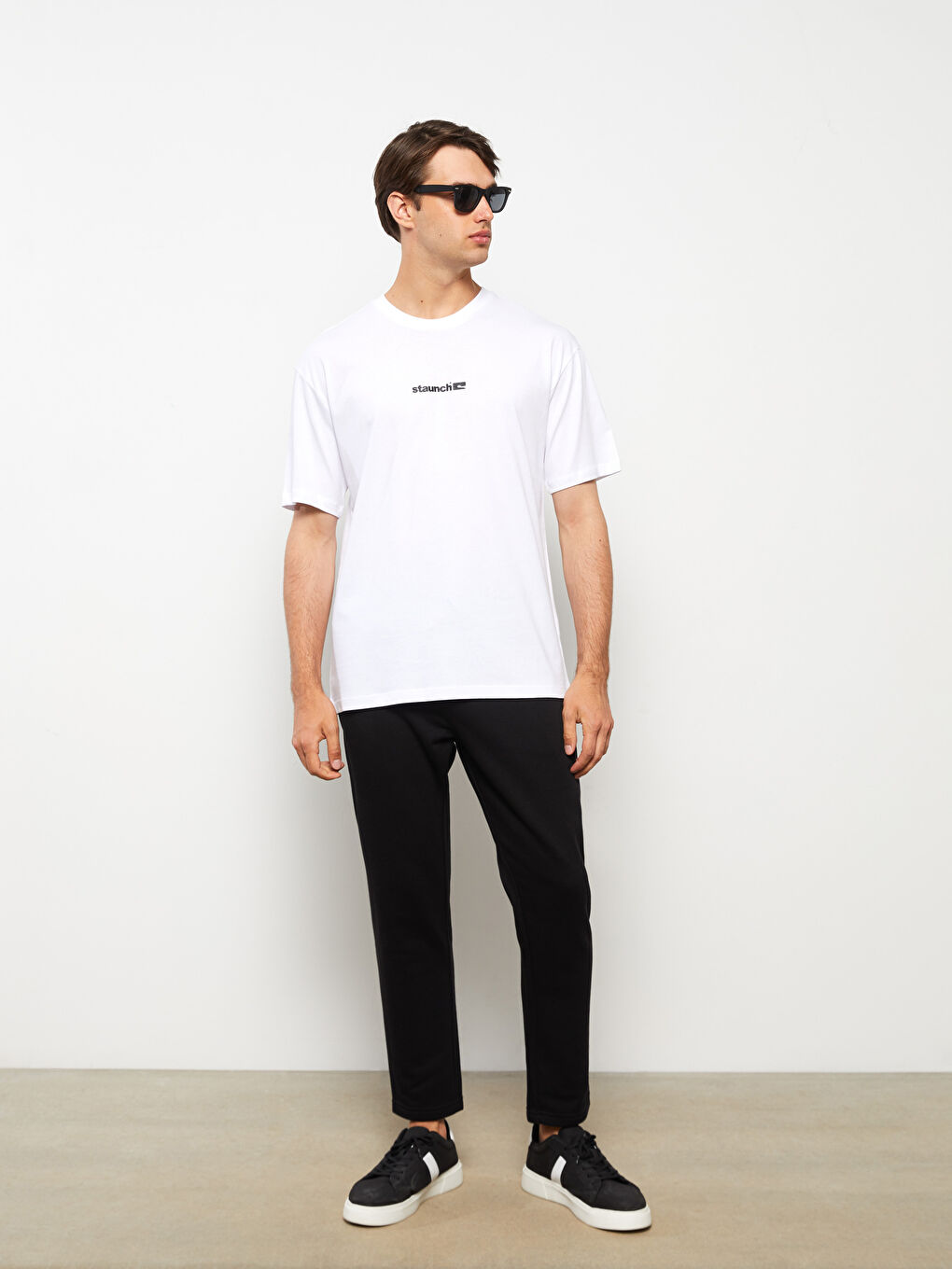 Beyaz Bisiklet Yaka Kısa Kollu Baskılı Penye Erkek Tişört-2