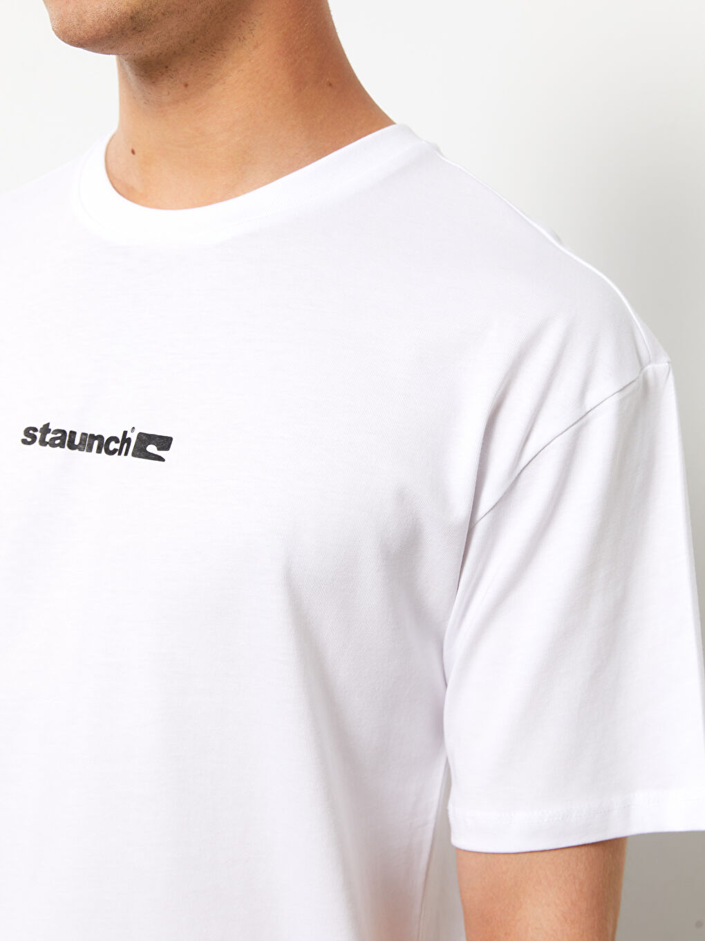 Beyaz Bisiklet Yaka Kısa Kollu Baskılı Penye Erkek Tişört-3