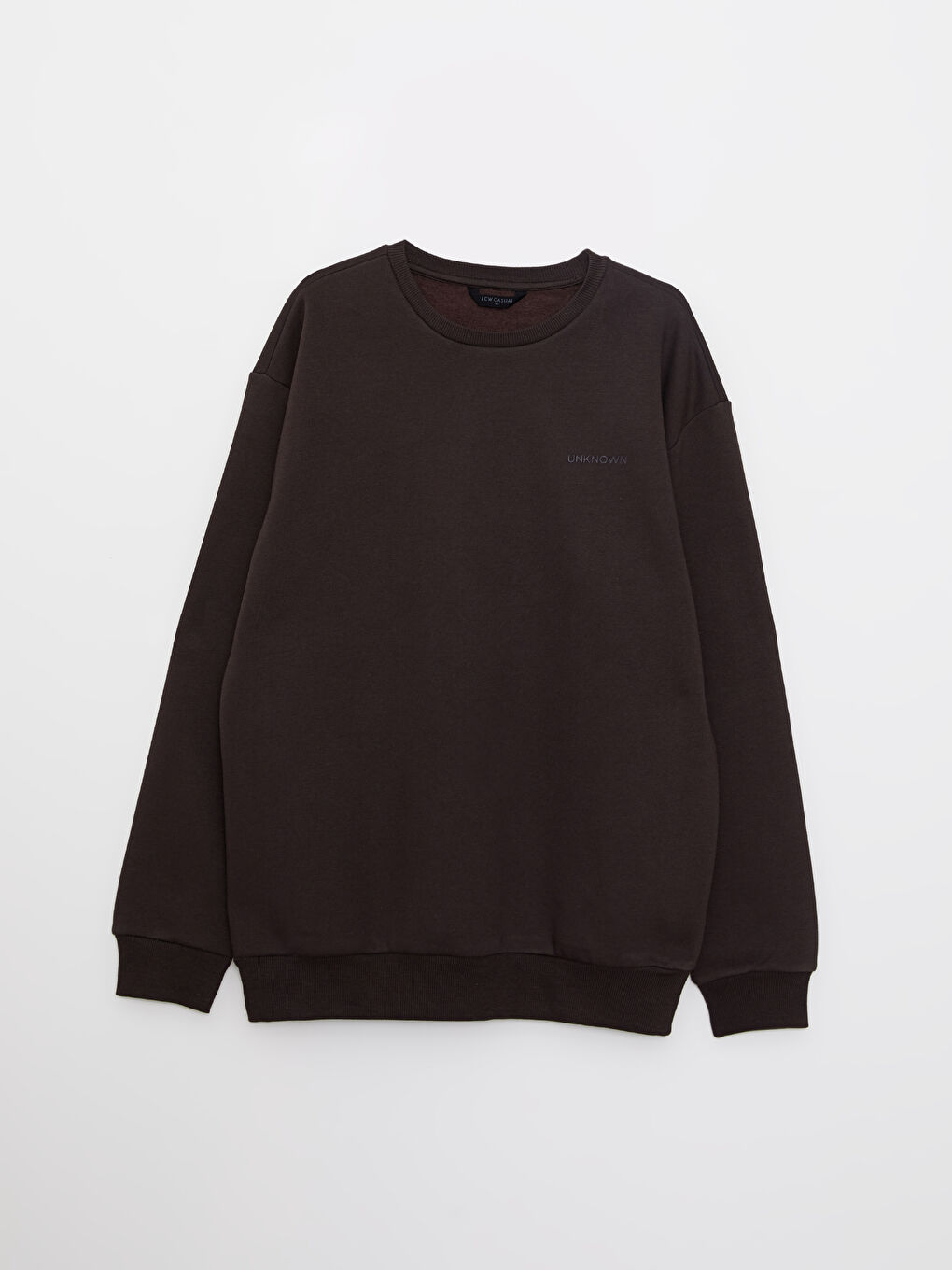 Kahverengi Bisiklet Yaka Uzun Kollu Nakışlı Erkek Kalın Sweatshirt-7