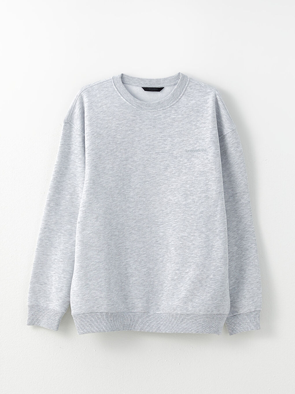 Beyaz Bisiklet Yaka Uzun Kollu Nakışlı Erkek Kalın Sweatshirt-5