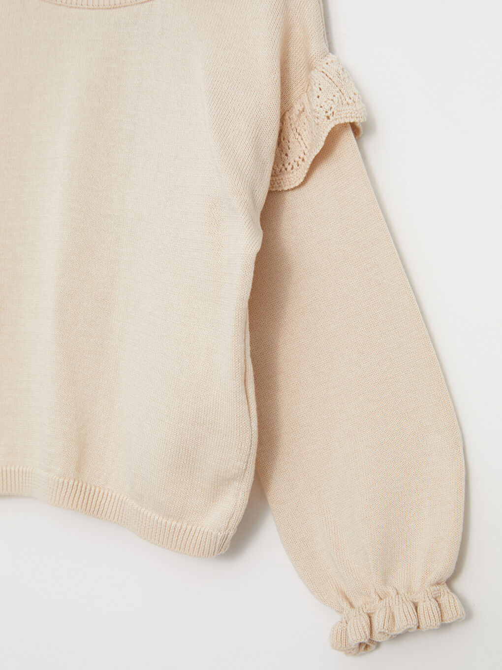 Bej Bisiklet Yaka Uzun Kollu Kız Bebek Triko Kazak-1