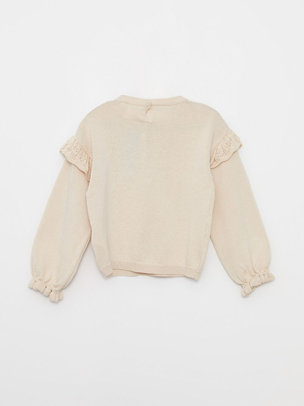 Bej Bisiklet Yaka Uzun Kollu Kız Bebek Triko Kazak-2