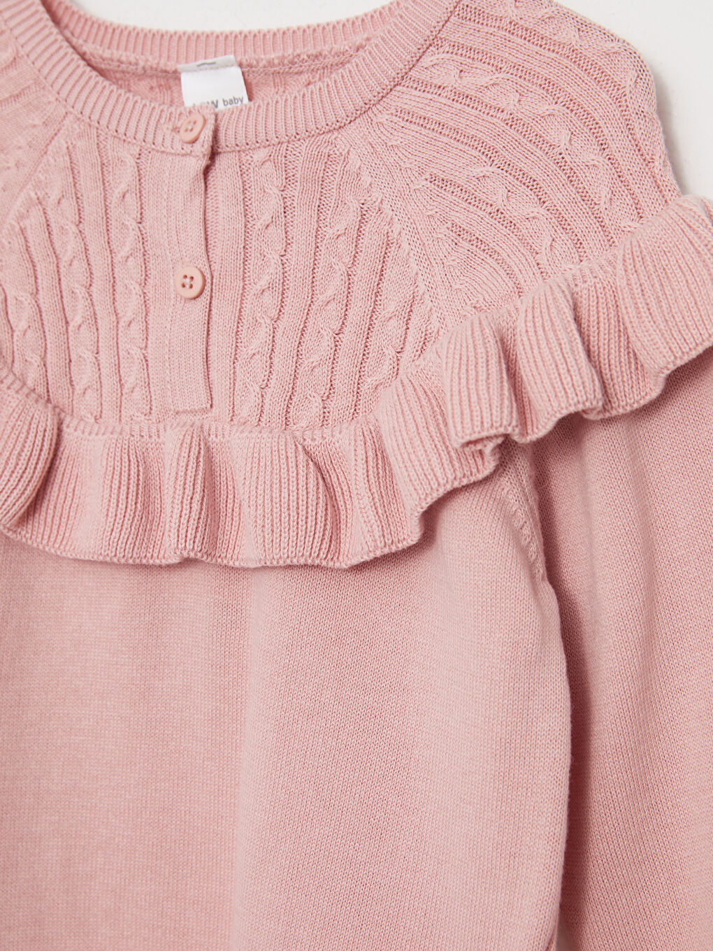 Pembe Bisiklet Yaka Uzun Kollu Kız Bebek Triko Kazak-1