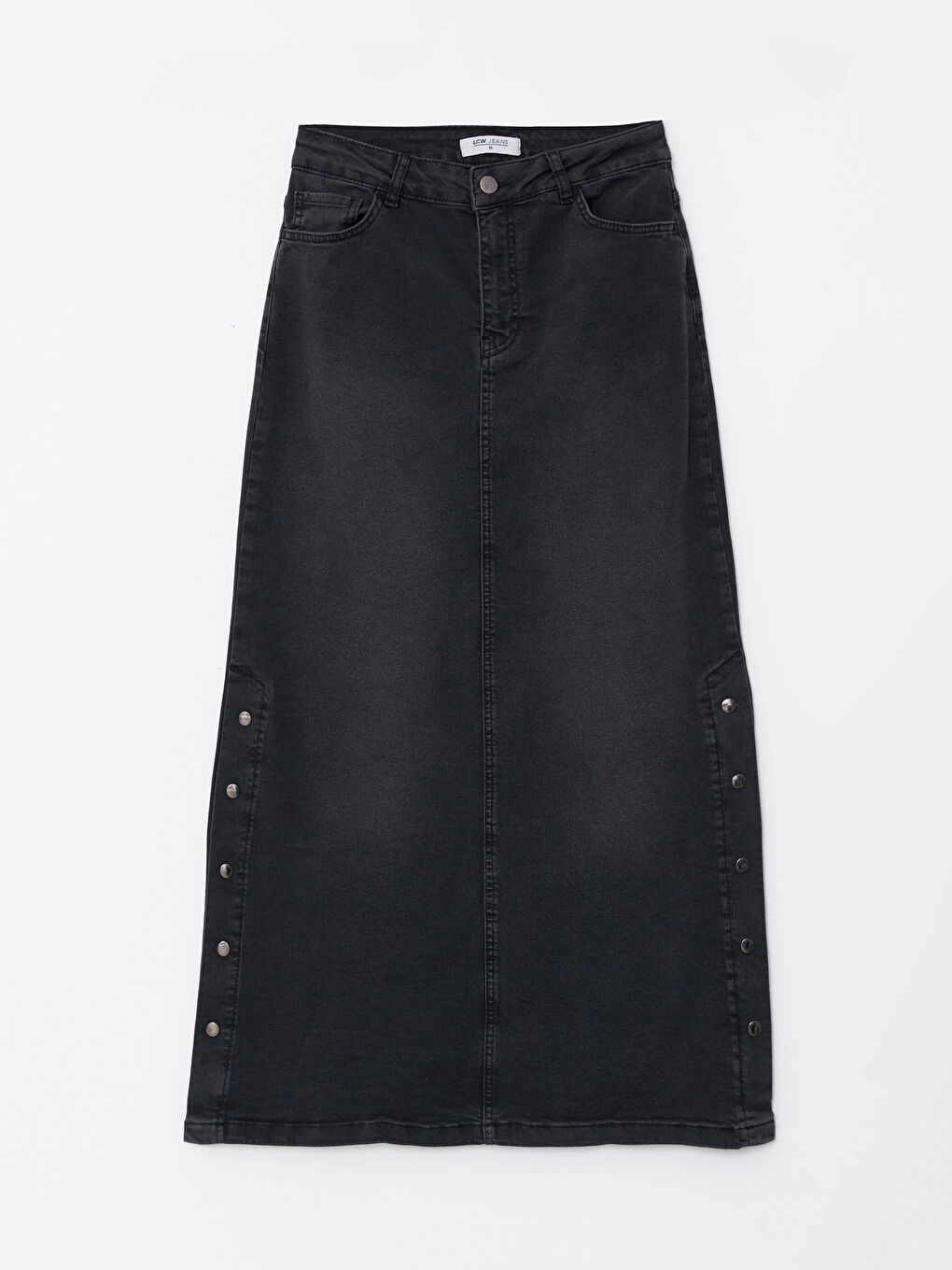 Siyah Kadın Çıtçıt Detaylı Düz  Jean Etek-5