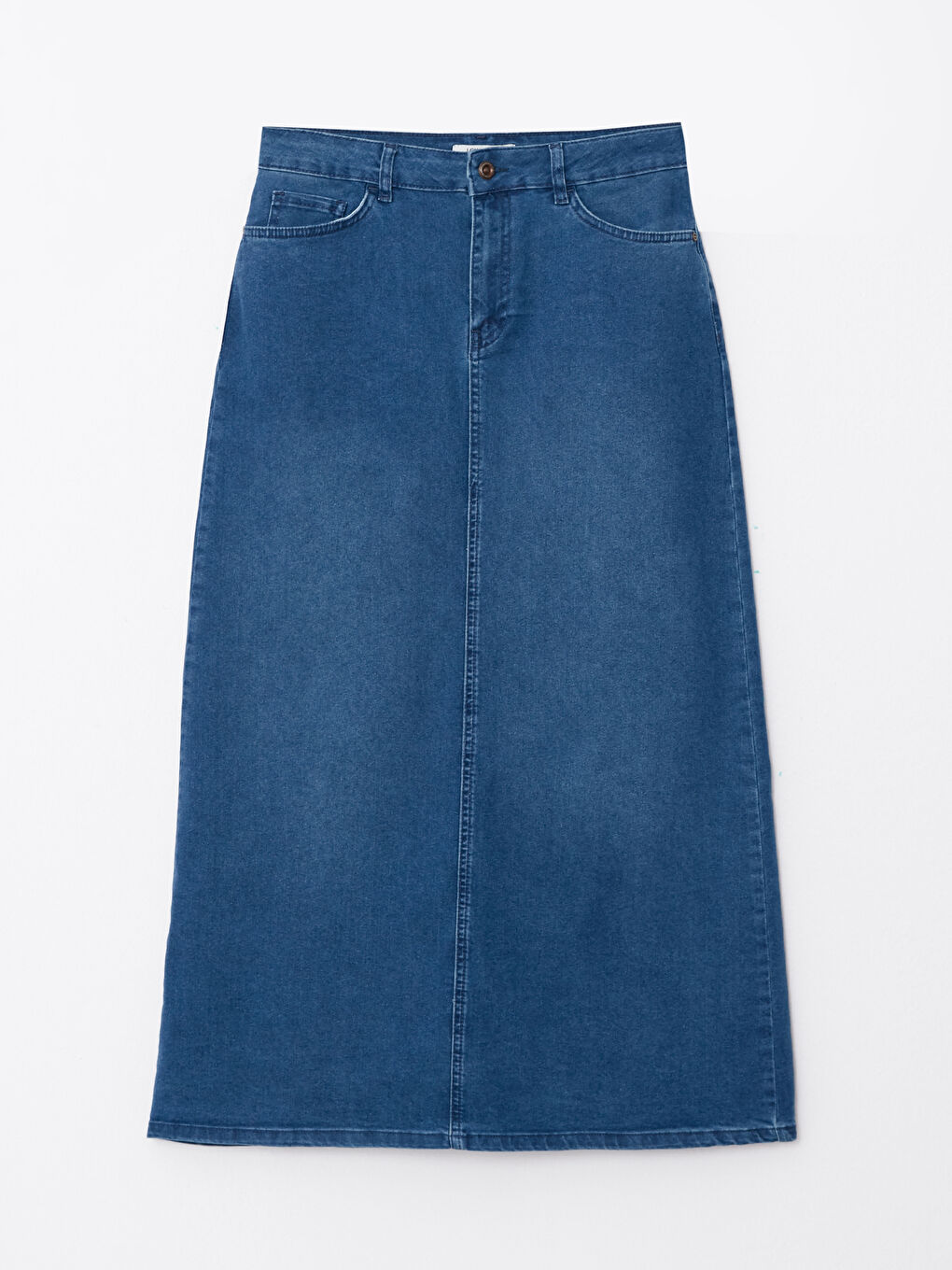 İndigo Kadın Standart Fit Düz Jean Etek-5