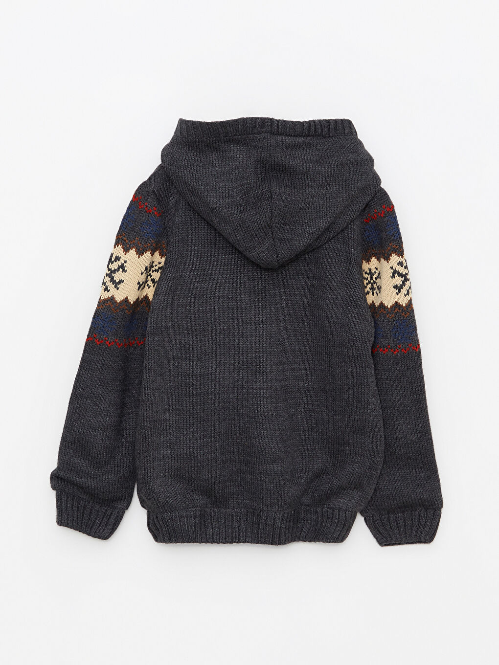 Antrasit Kapüşonlu Desenli Uzun Kollu Erkek Çocuk Triko Hırka-1