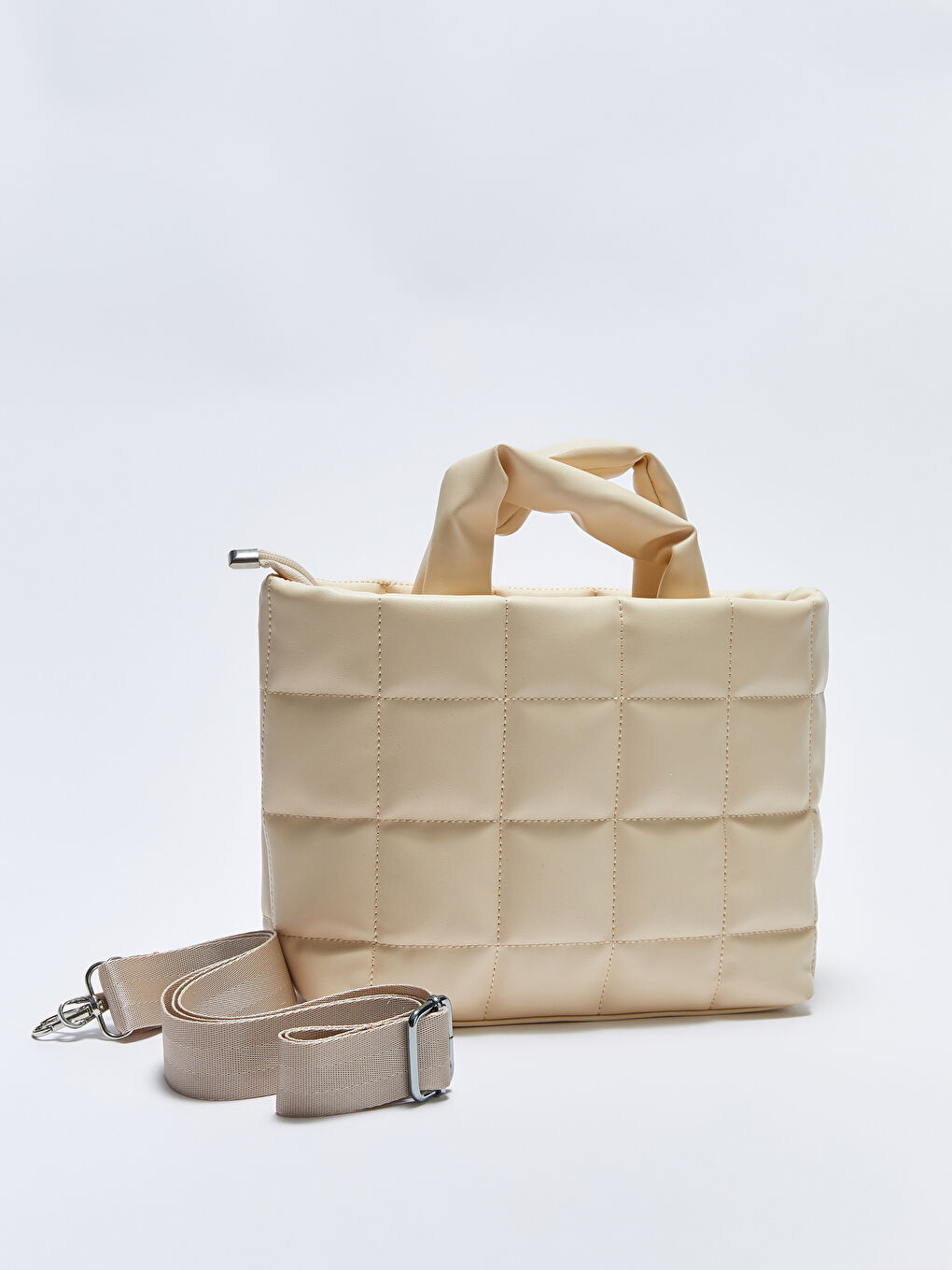 Bej Deri Görünümlü Kapitone Kadın Kol Çantası-2