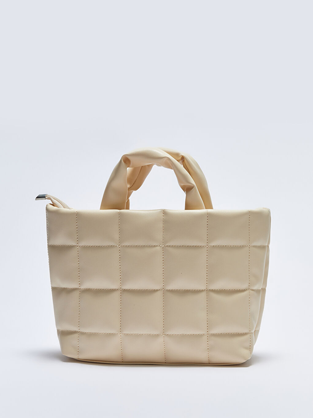 Bej Deri Görünümlü Kapitone Kadın Kol Çantası-3