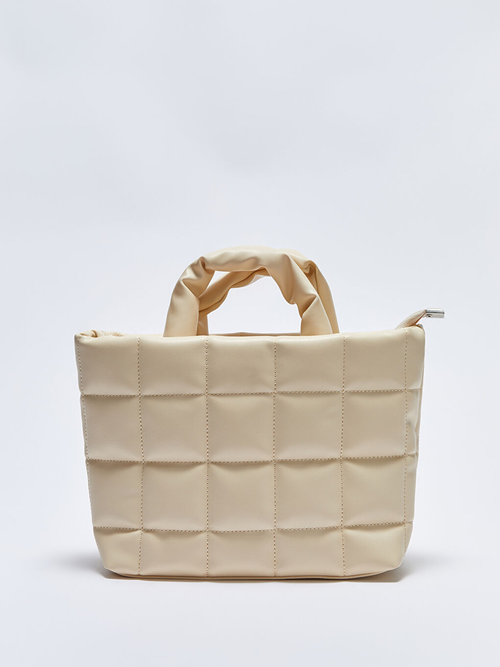 Bej Deri Görünümlü Kapitone Kadın Kol Çantası-4