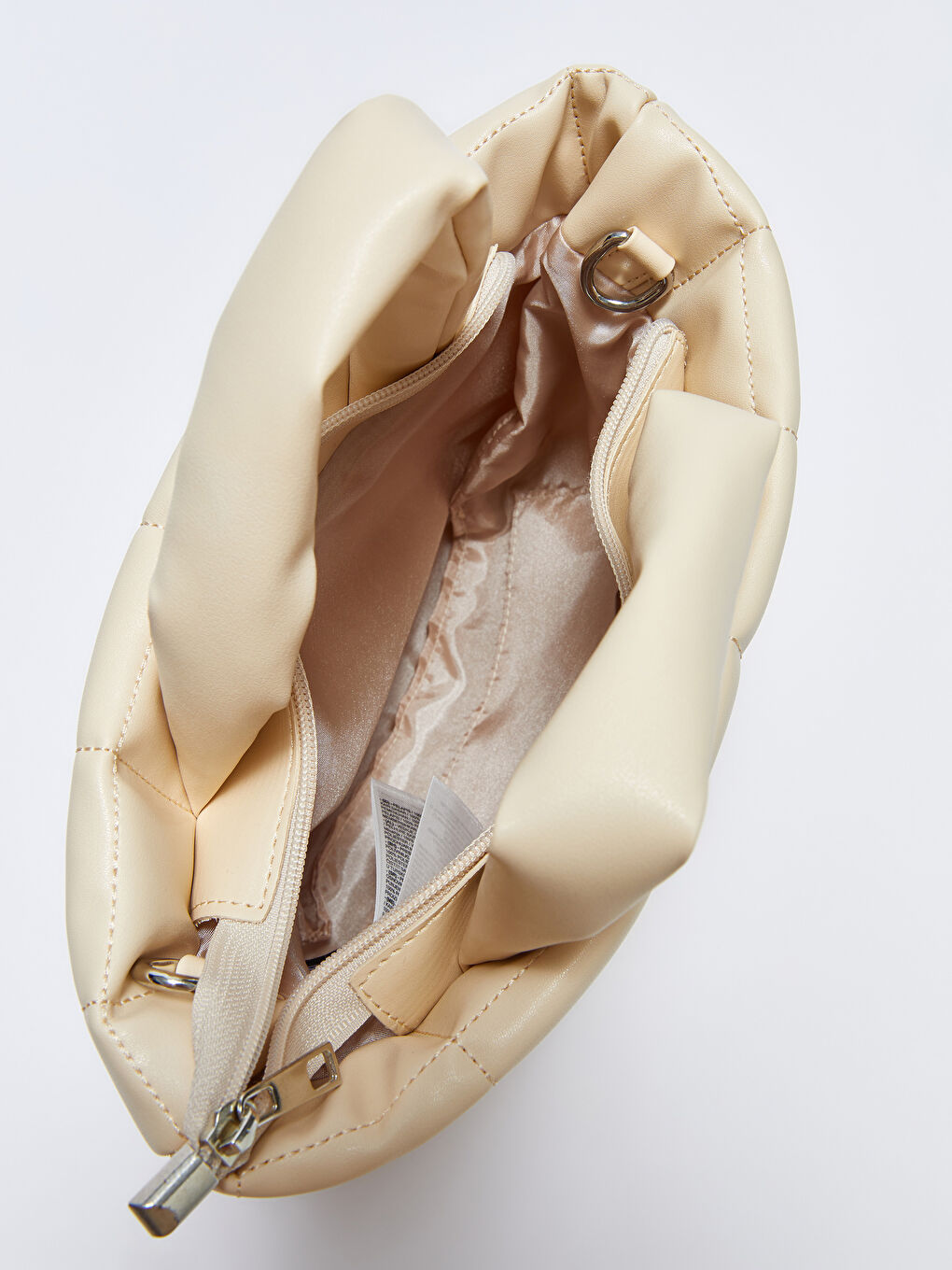 Bej Deri Görünümlü Kapitone Kadın Kol Çantası-5