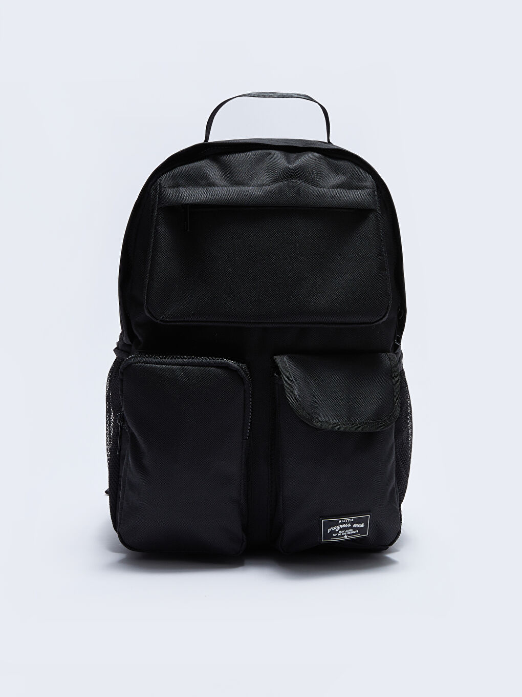 Siyah Paraşüt Kumaş Etiket Baskılı Kadın Sırt Çantası