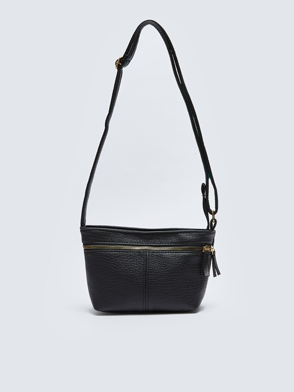 Siyah Deri Görünümlü Kadın Çapraz Çanta-4