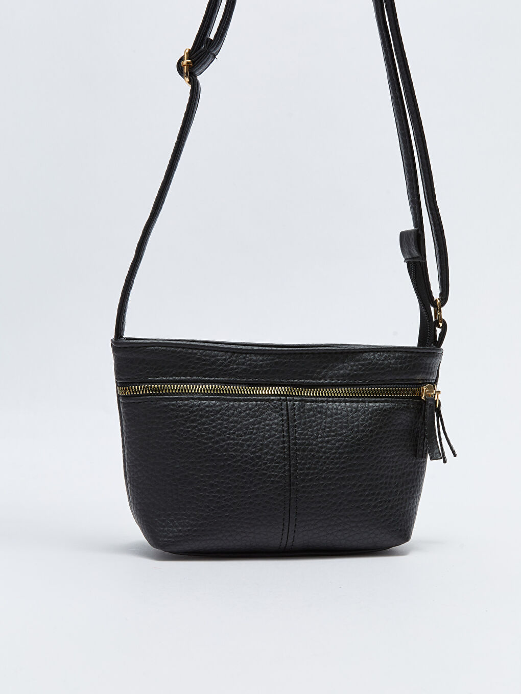Siyah Deri Görünümlü Kadın Çapraz Çanta-5