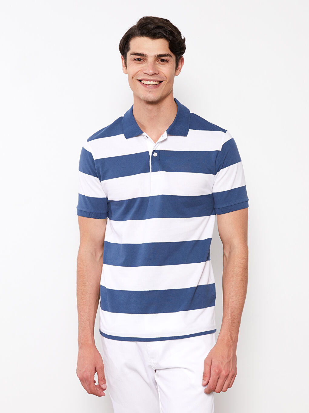 Polo Neck Short Sleeve Striped Pique Men's T-Shirt