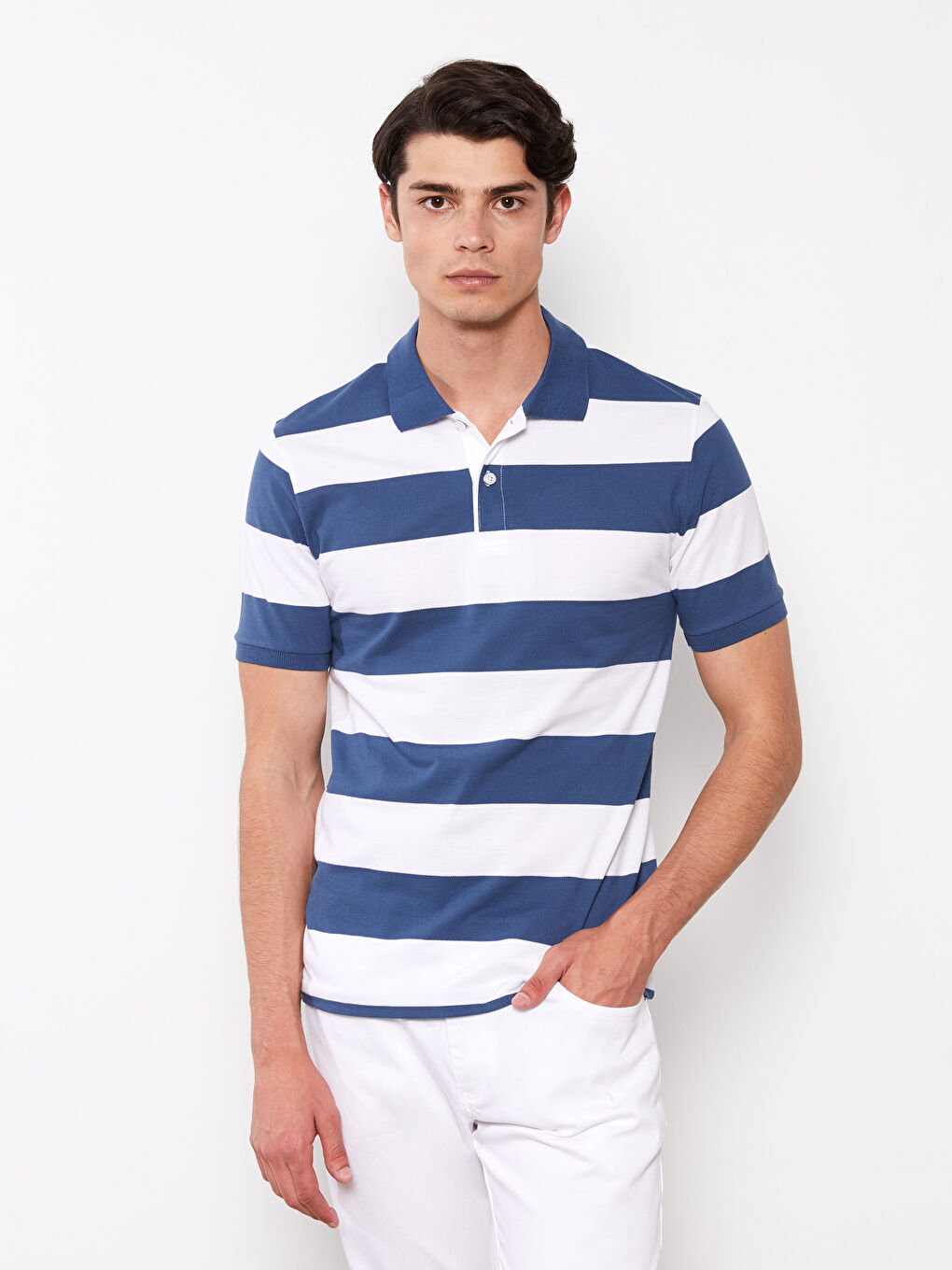 Polo Neck Short Sleeve Striped Pique Men's T-Shirt-1