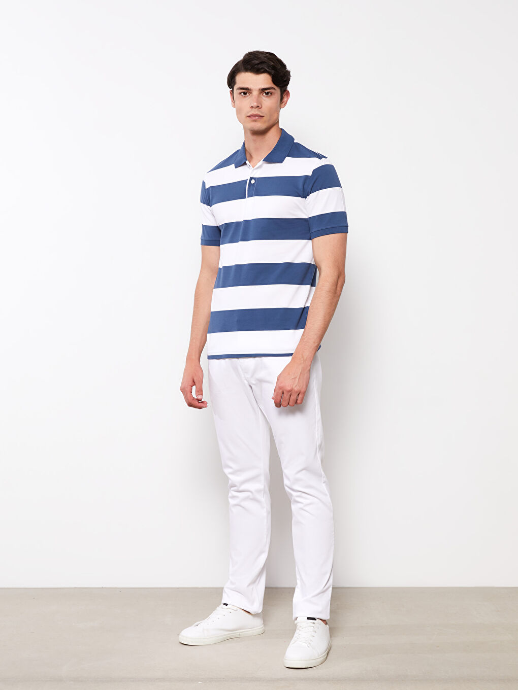 Polo Neck Short Sleeve Striped Pique Men's T-Shirt-2