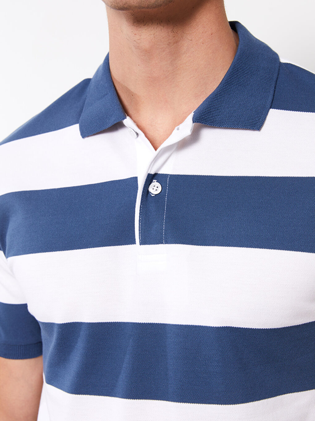 Polo Neck Short Sleeve Striped Pique Men's T-Shirt-3