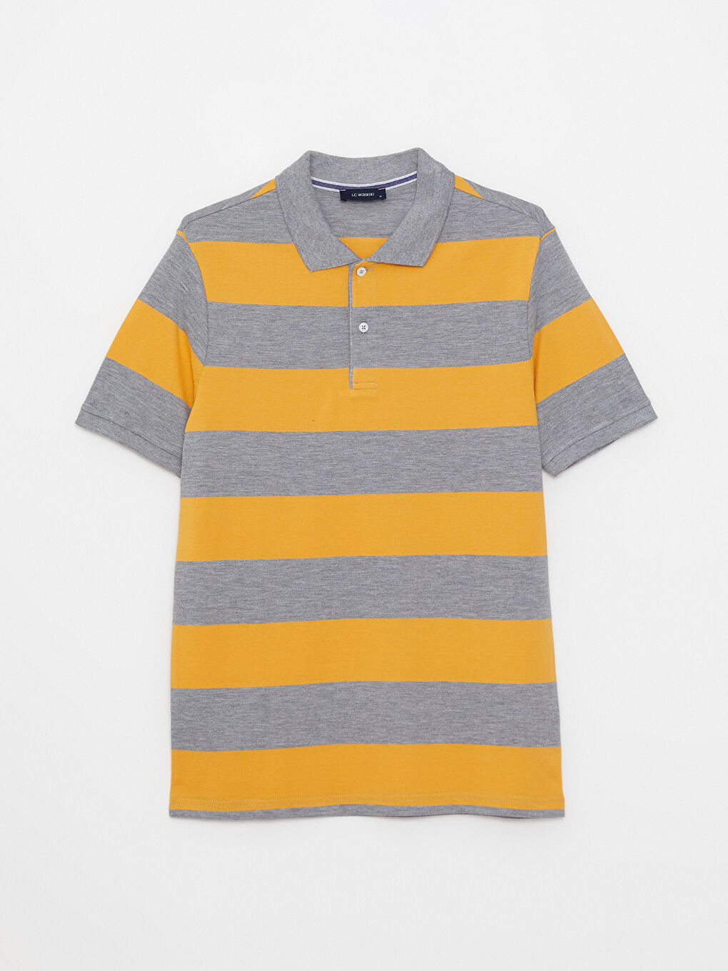 Sarı Polo Yaka Kısa Kollu Çizgili Pike Erkek Tişört-4