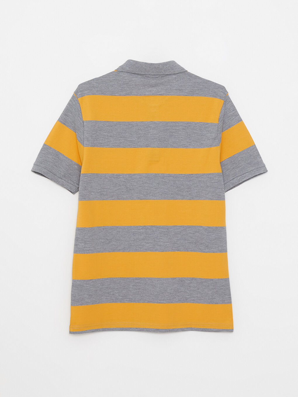 Sarı Polo Yaka Kısa Kollu Çizgili Pike Erkek Tişört-5