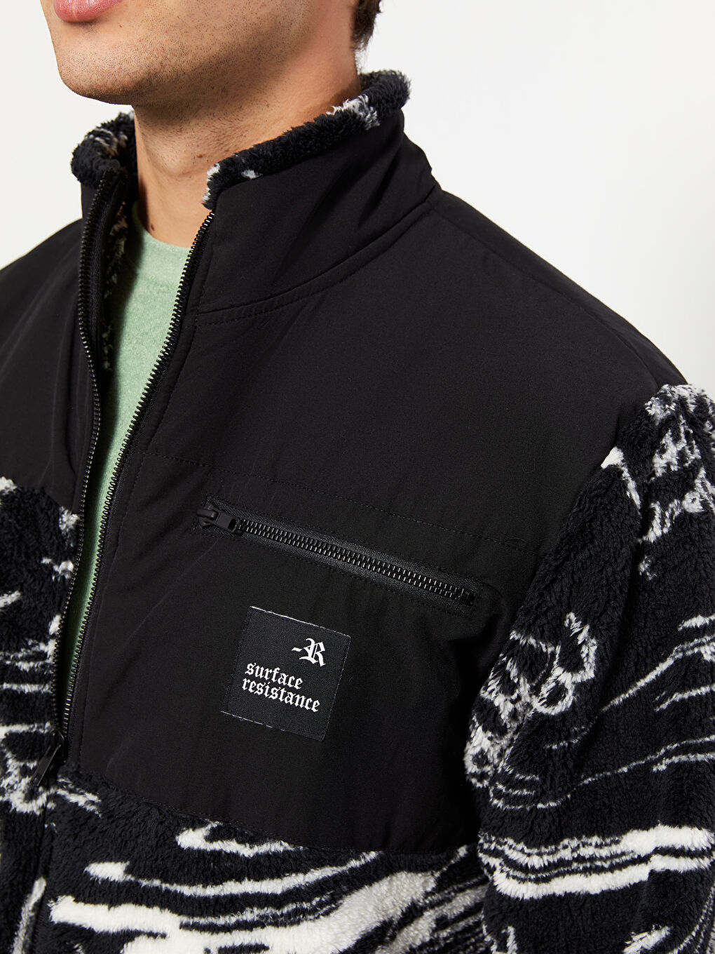 Siyah Dik Yaka Uzun Kollu Pelüş Erkek Spor Hırka-2