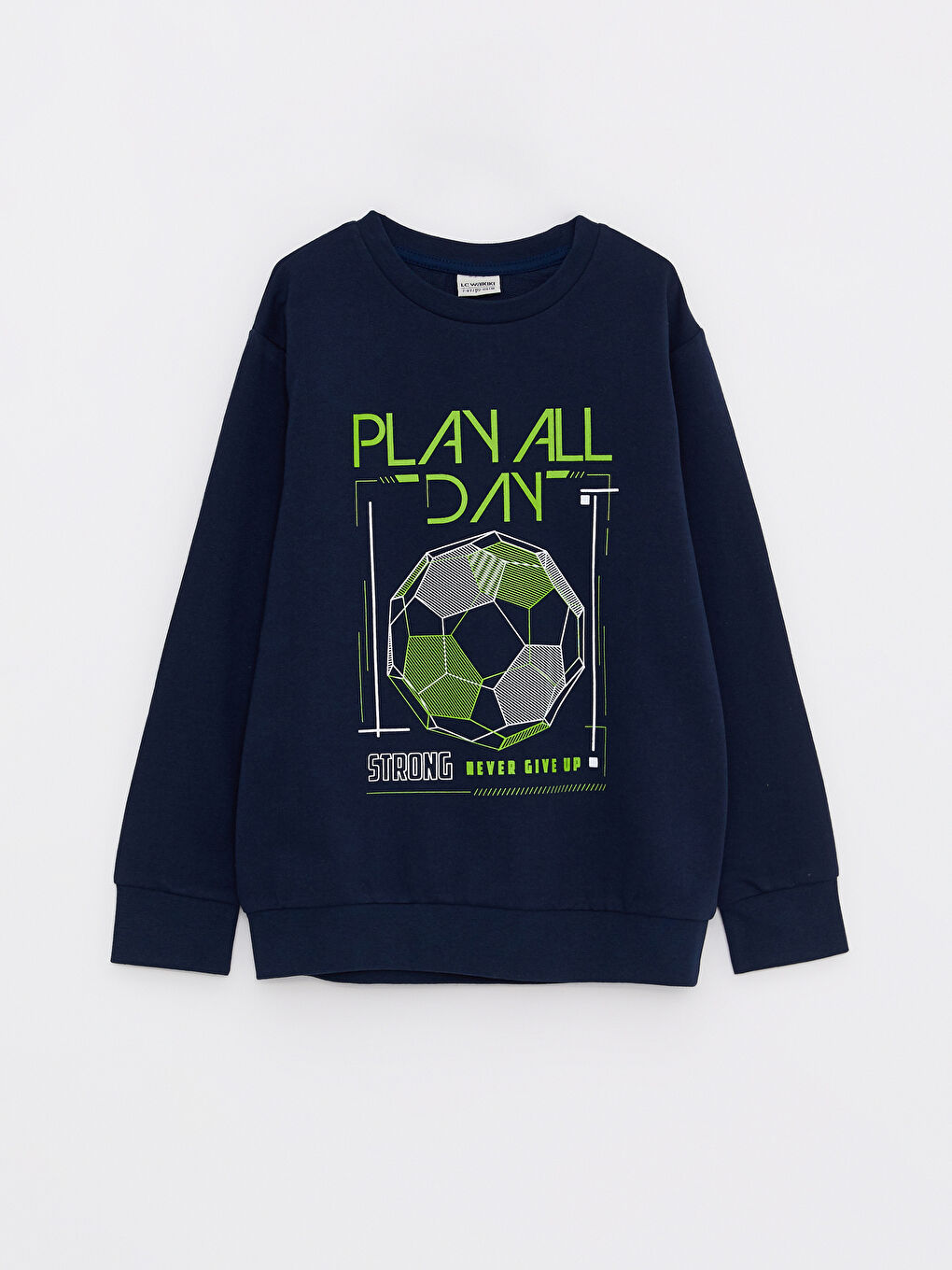 Lacivert Bisiklet Yaka Baskılı Uzun Kollu Erkek Çocuk Sweatshirt