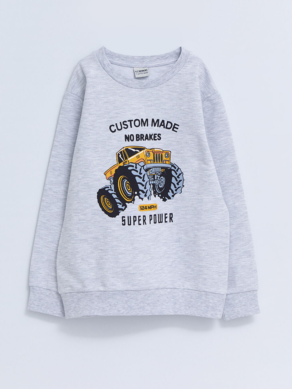 Gri Bisiklet Yaka Baskılı Uzun Kollu Erkek Çocuk Sweatshirt