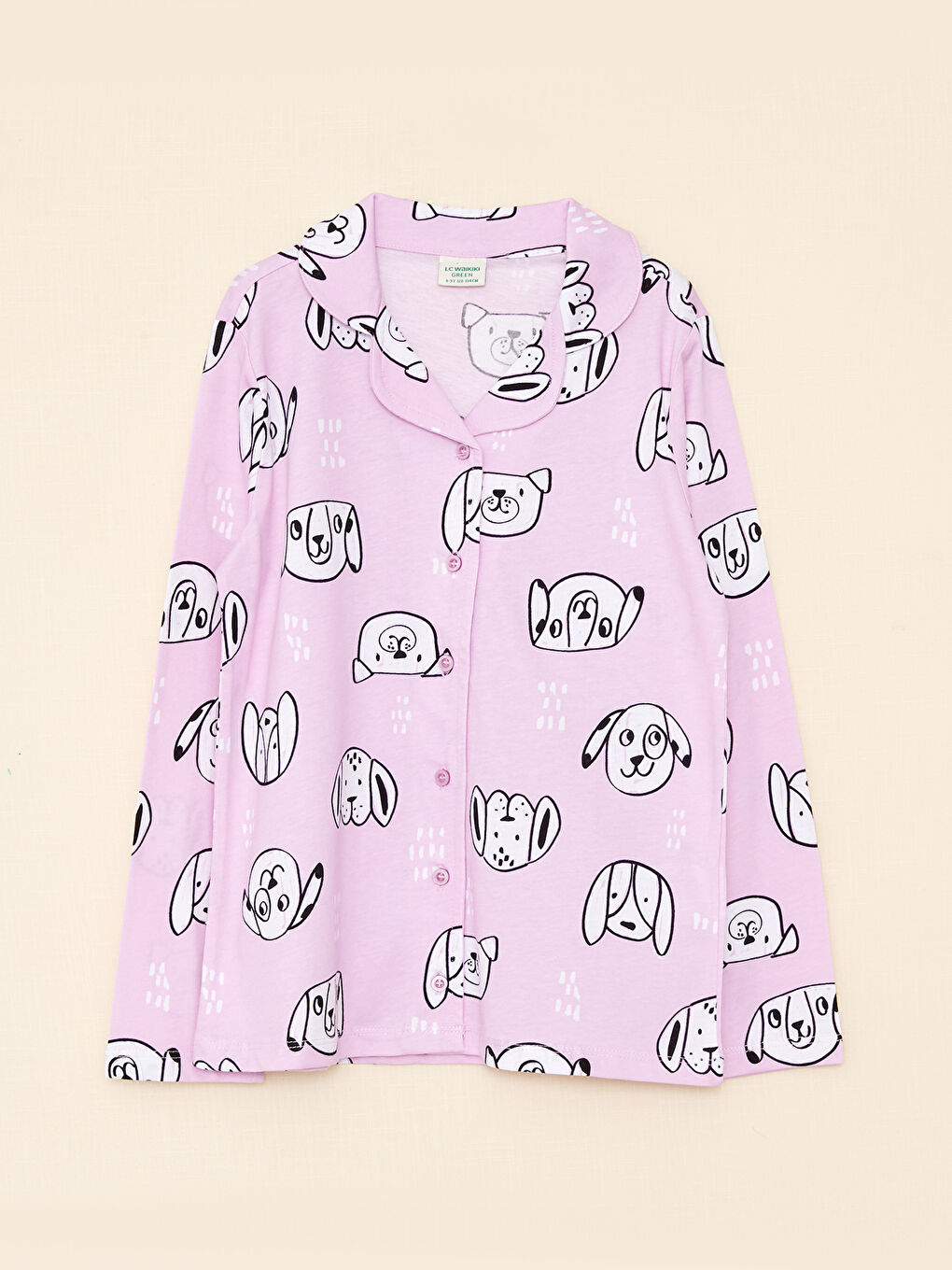 طقم بيجاما للبنات كم طويل مطبوع بياقة قميص-1