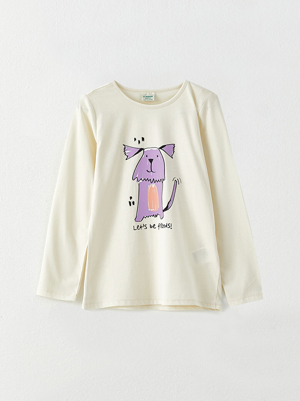 Ekru Bisiklet Yaka Baskılı Uzun Kollu Kız Çocuk Pijama Takımı-1