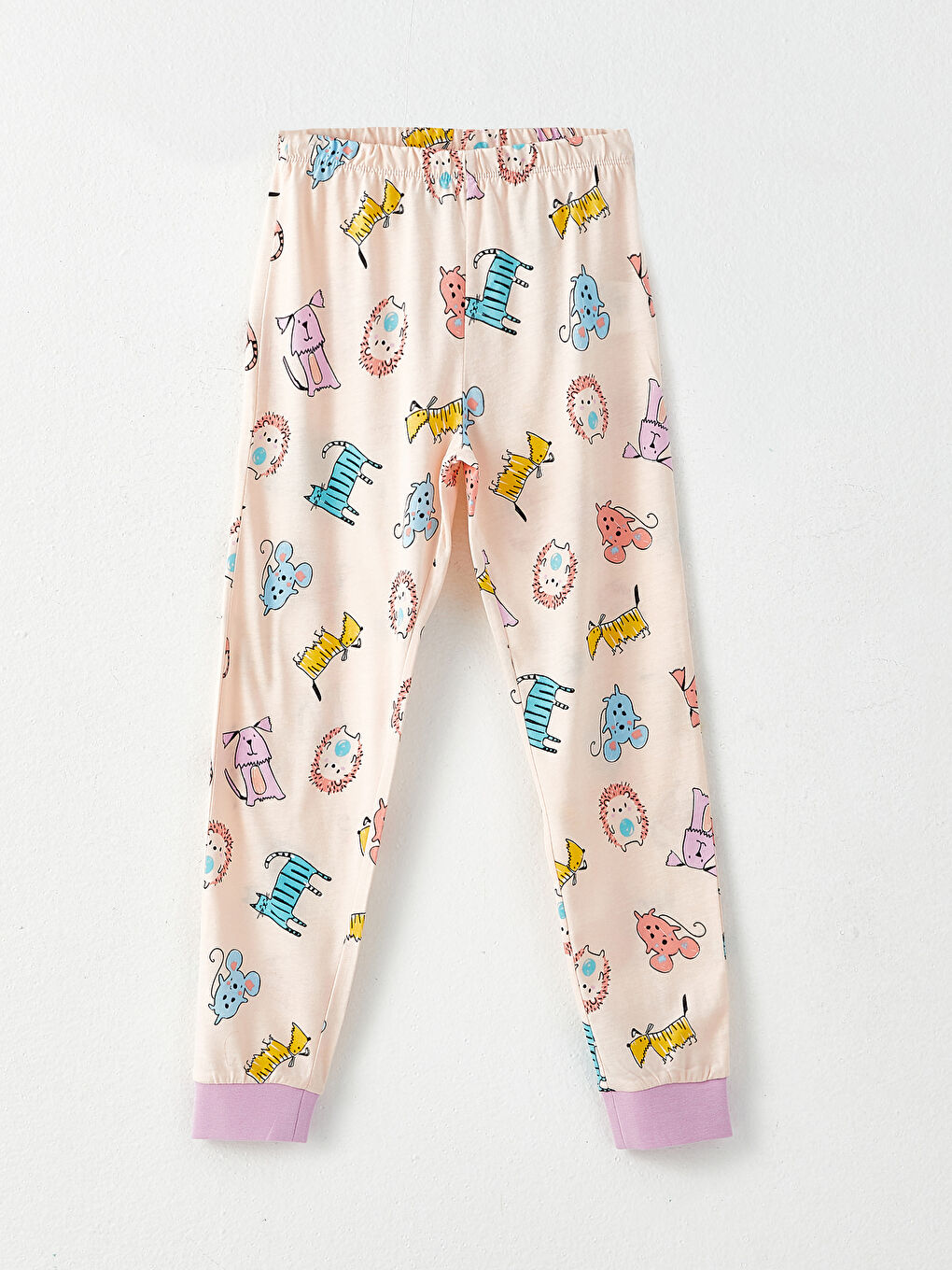 Ekru Bisiklet Yaka Baskılı Uzun Kollu Kız Çocuk Pijama Takımı-2