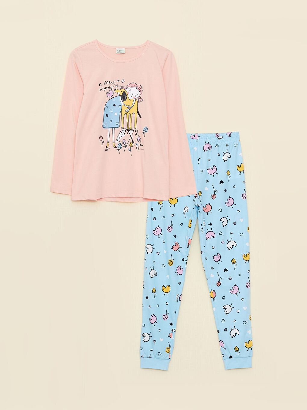 Pembe Bisiklet Yaka Baskılı Uzun Kollu Kız Çocuk Pijama Takımı