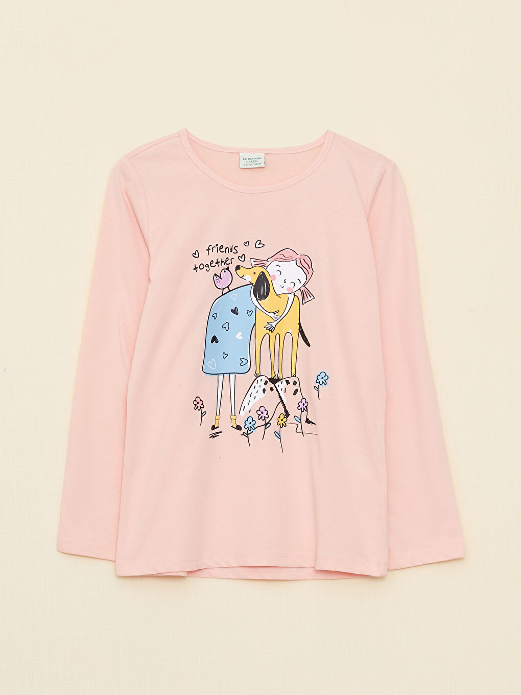 Pembe Bisiklet Yaka Baskılı Uzun Kollu Kız Çocuk Pijama Takımı-1