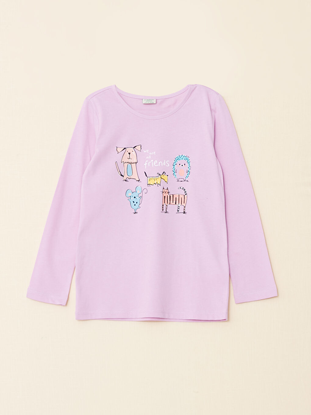 LCW Kids سێتی بیجامە قۆڵ درێژ چاپکراو یه‌خه‌ خڕ بۆ کچان -W29907Z4-FGL
