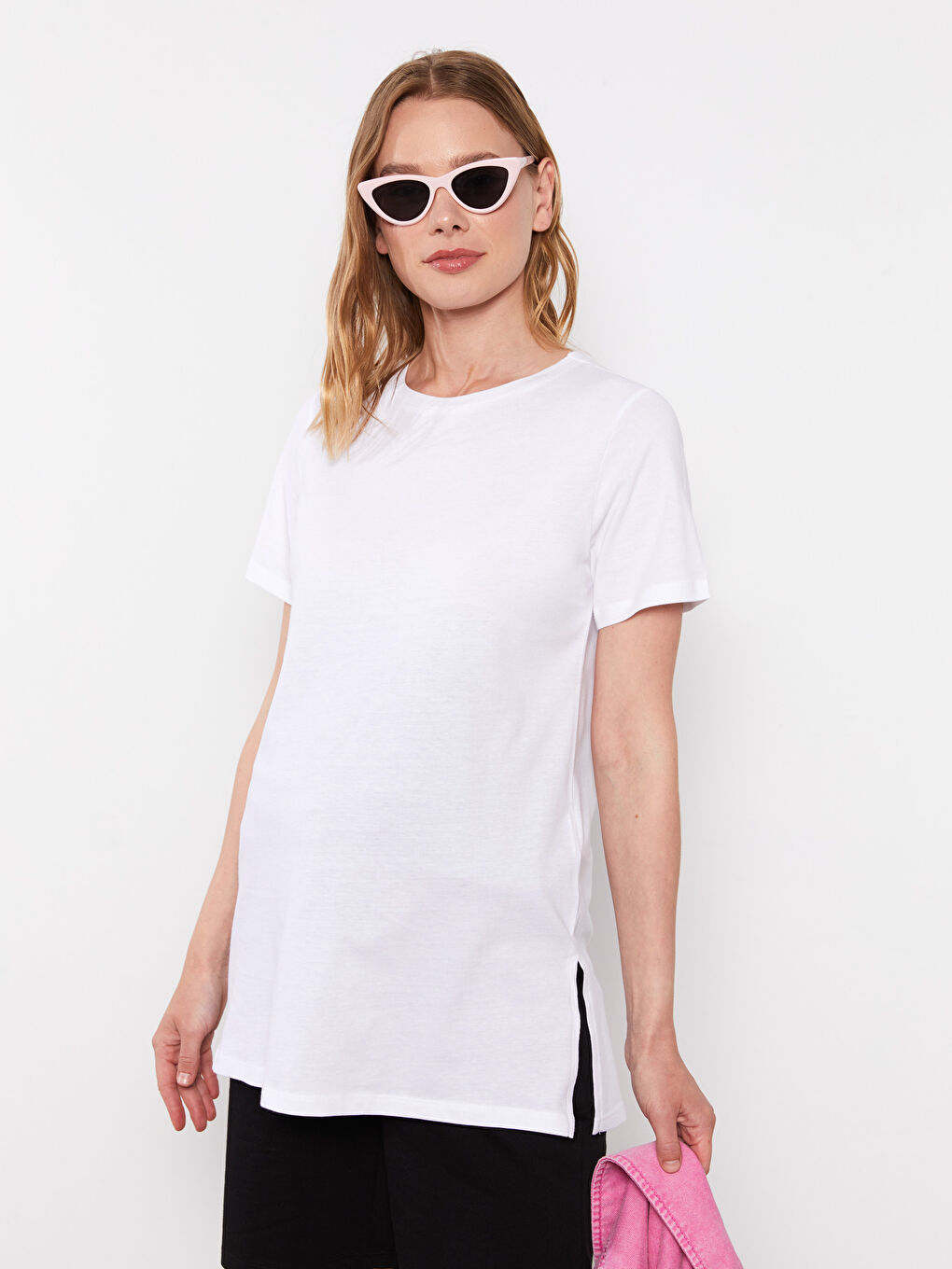 تي شيرت حوامل قطن كم قصير ياقة دائرية قصة عادية