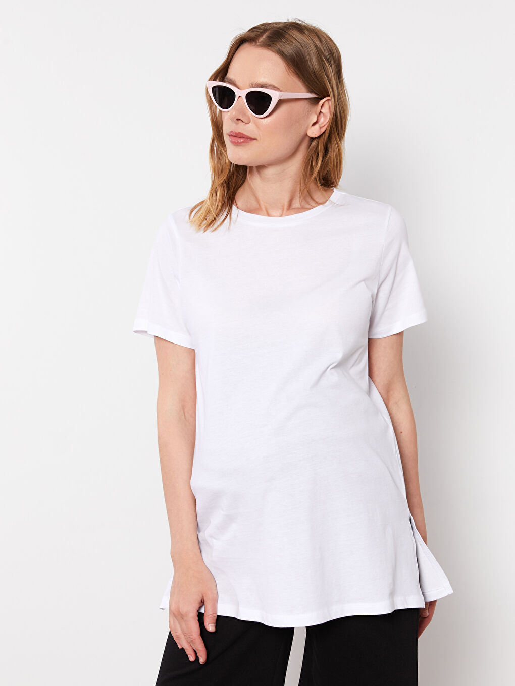 تي شيرت حوامل قطن كم قصير ياقة دائرية قصة عادية-1