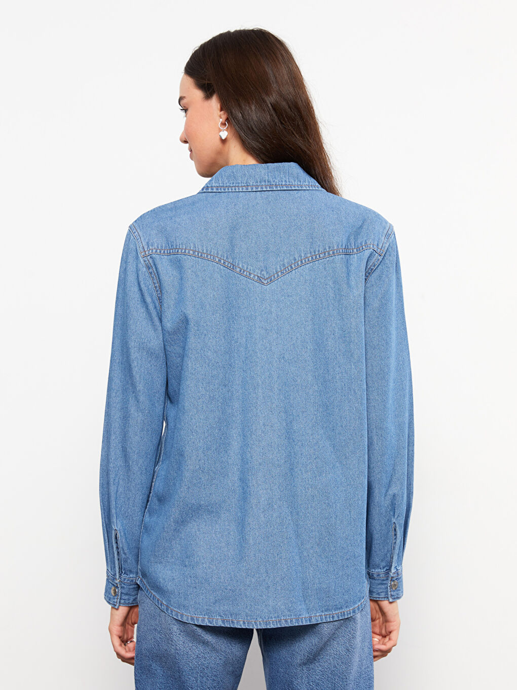LCW Jeans Front Button Closure Straight Long Sleeve Women's Jean Shirt -W29921Z8-507