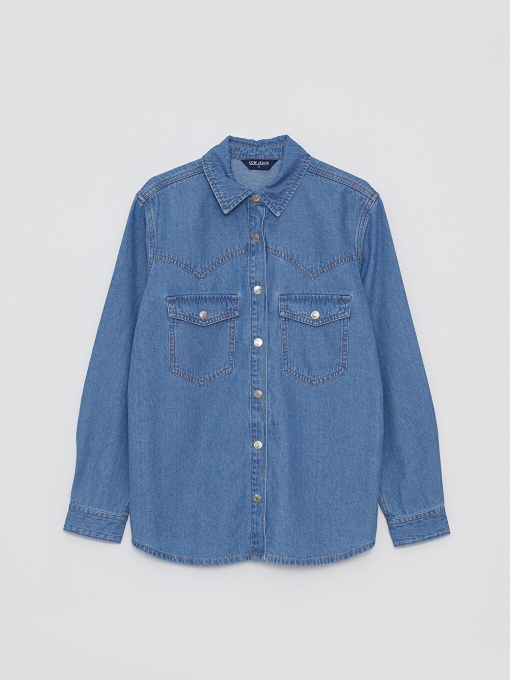 LCW Jeans Front Button Closure Straight Long Sleeve Women's Jean Shirt -W29921Z8-507