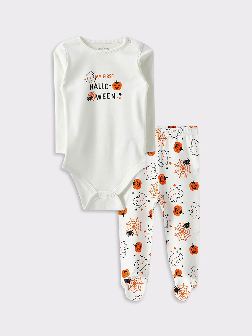 LCW baby Crew Neck Long Sleeve Printed Baby Boys' Snap Bodysuit and Pants 2 Pack Set -W29933Z1-FDU