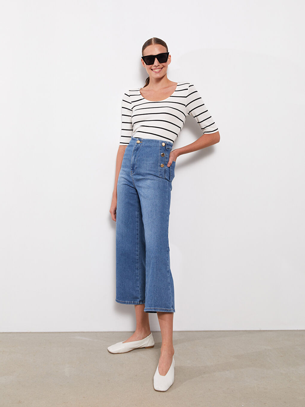 İndigo Yüksek Bel Mars Flare Kadın Jean Pantolon