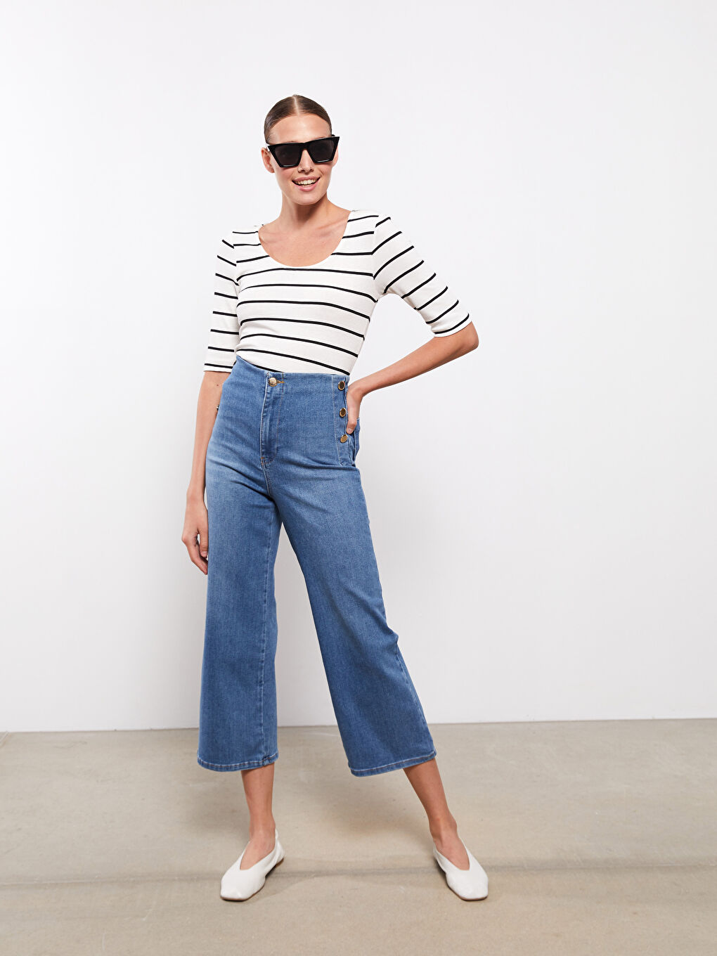 İndigo Yüksek Bel Mars Flare Kadın Jean Pantolon-1