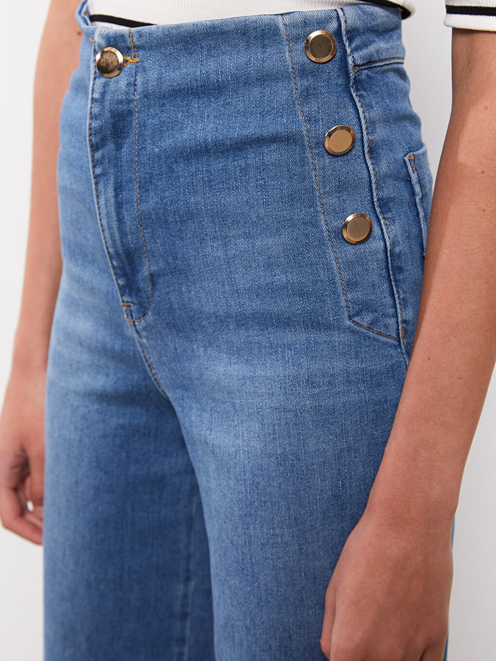 İndigo Yüksek Bel Mars Flare Kadın Jean Pantolon-2