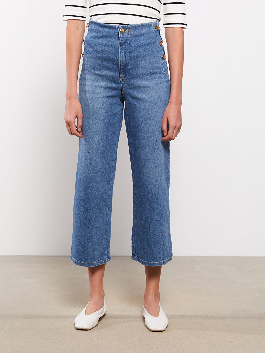 İndigo Yüksek Bel Mars Flare Kadın Jean Pantolon-3