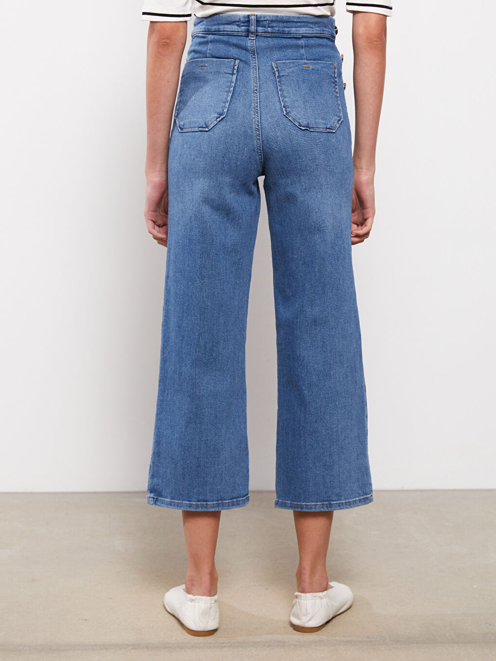 İndigo Yüksek Bel Mars Flare Kadın Jean Pantolon-4