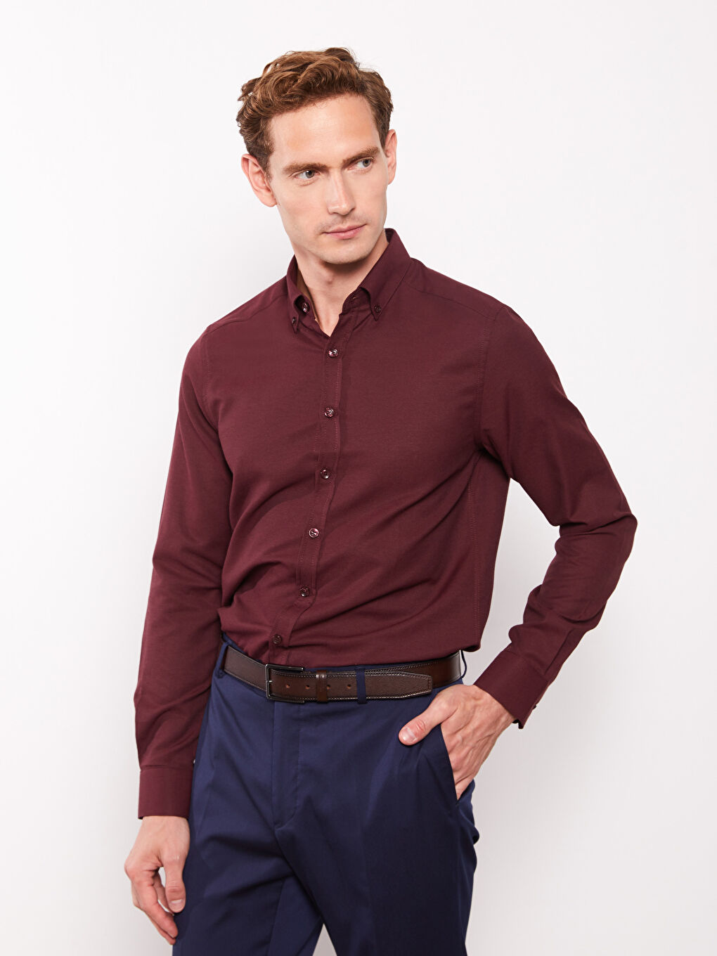 LCWAIKIKI Formal Bordo Slim Fit Uzun Kollu Oxford Erkek Gömlek