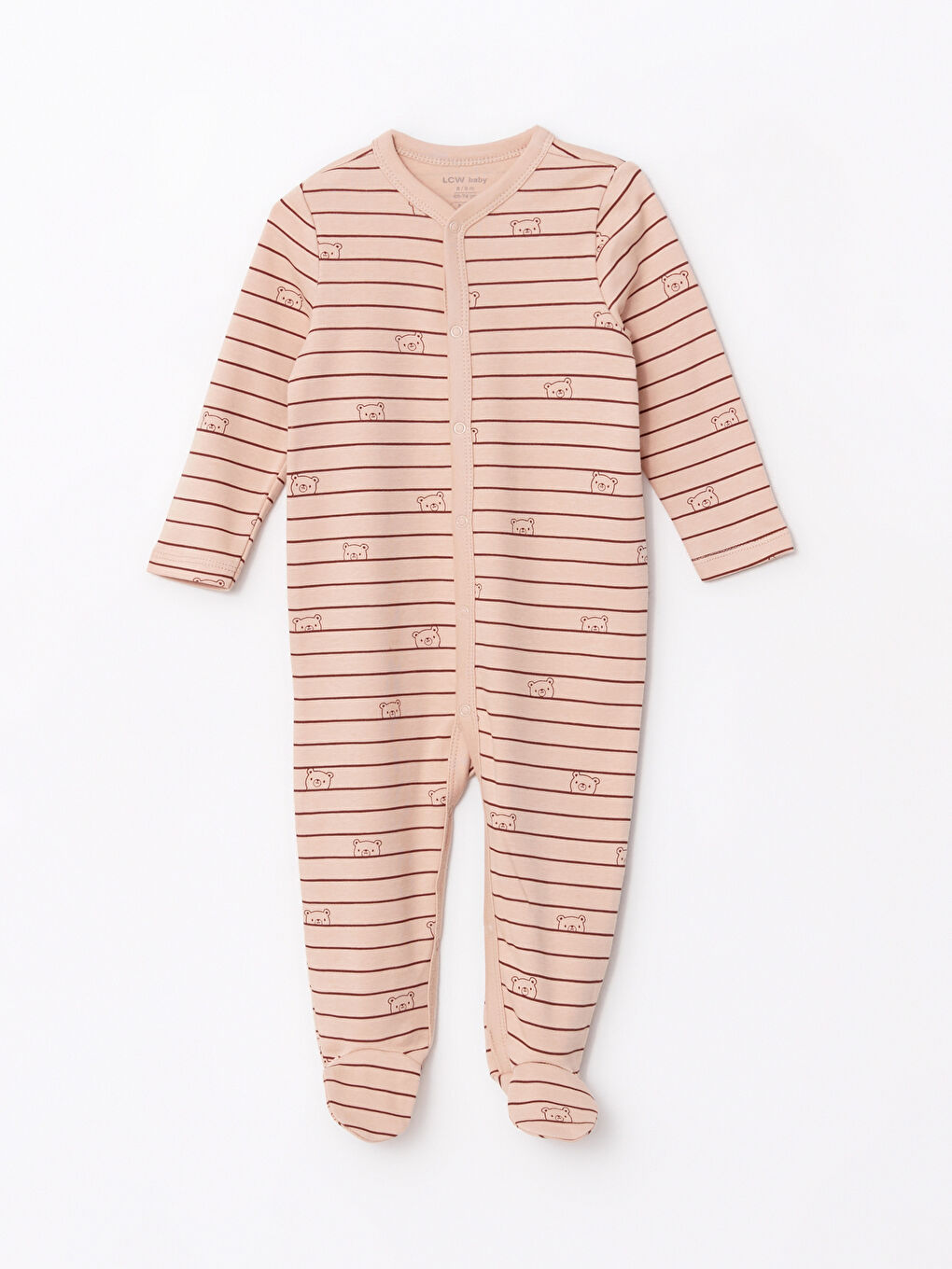 Bej V Yaka Uzun Kollu Baskılı Erkek Bebek Tulum 2'li-2