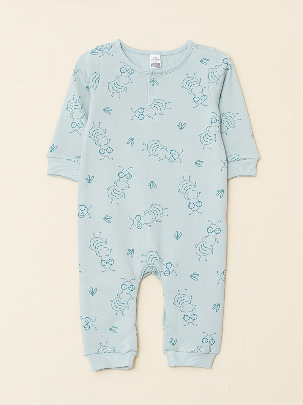 Crew Neck Long Sleeve Printed Organic Cotton Baby Boy Jumpsuit