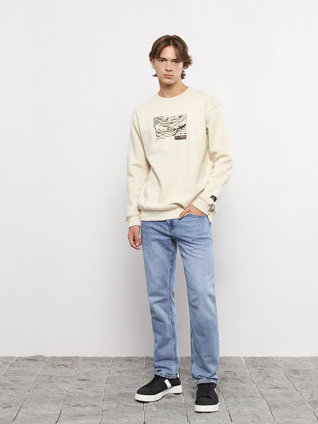 Crew Neck Printed Men's Thick Sweatshirt