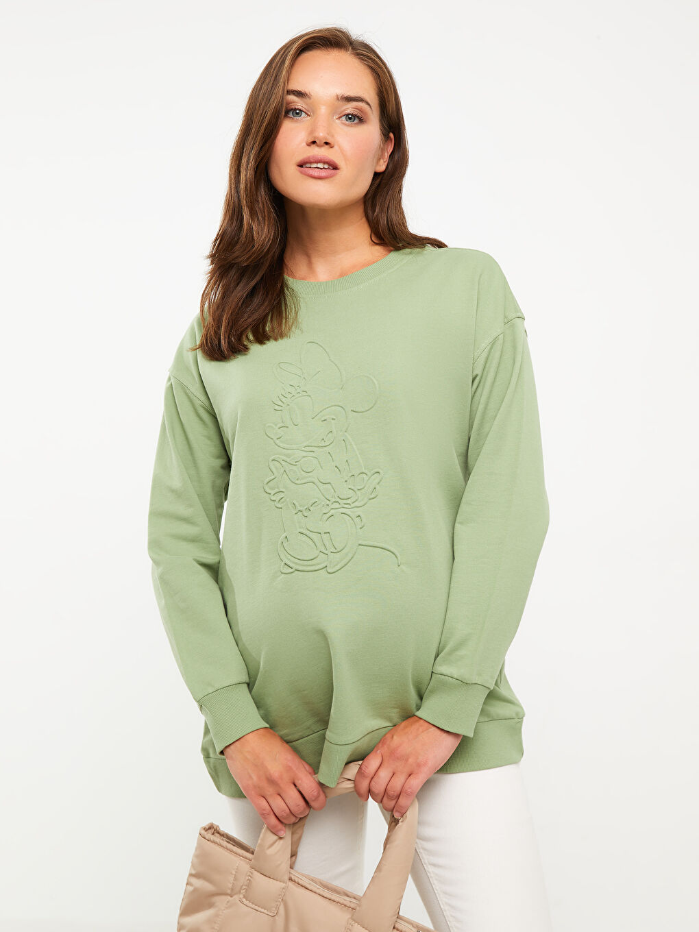 سويت شيرت ياقة دائرية مطبوع ميني ماوس كم طويل حوامل